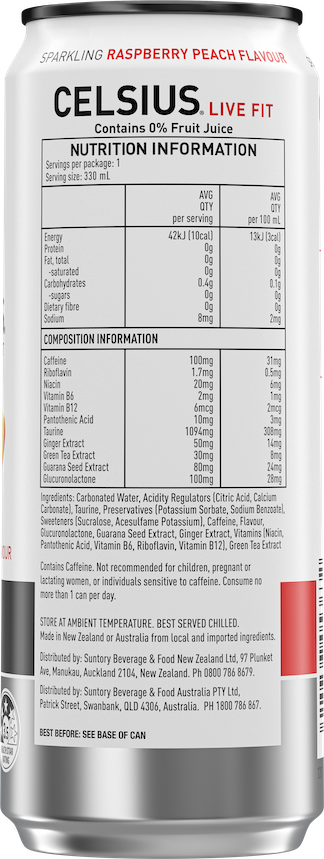Sparkling Raspberry Peach – Product's Back Label